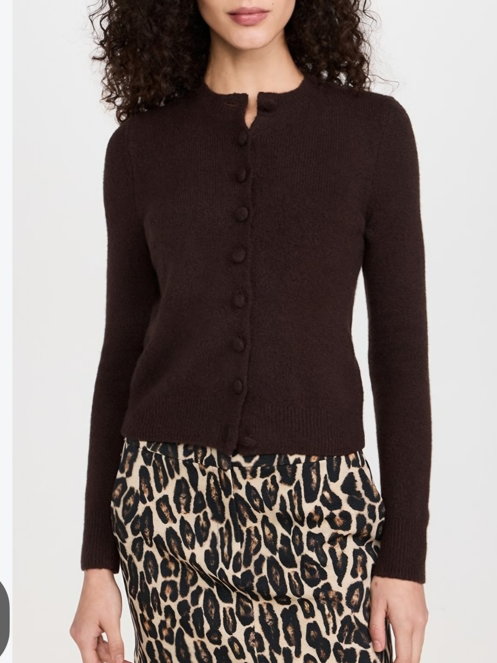 Madewell Dark Brown Cotton/wool Blend Button-Front Crewneck Cardigan XXS